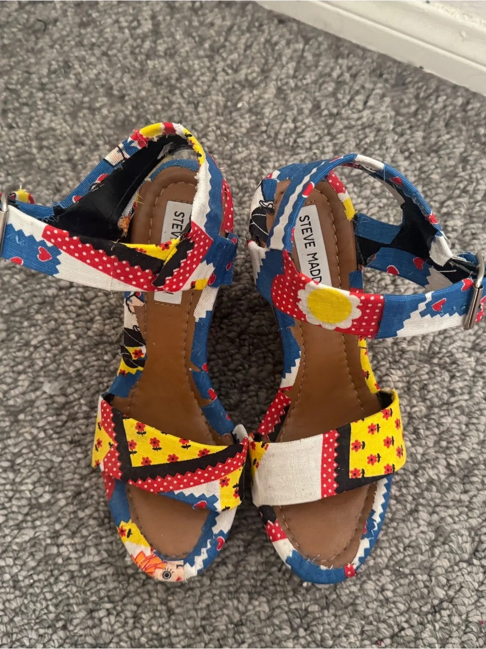 Custom Reupholstered 70s Raggedy Ann Patchwork Platform Sandals
